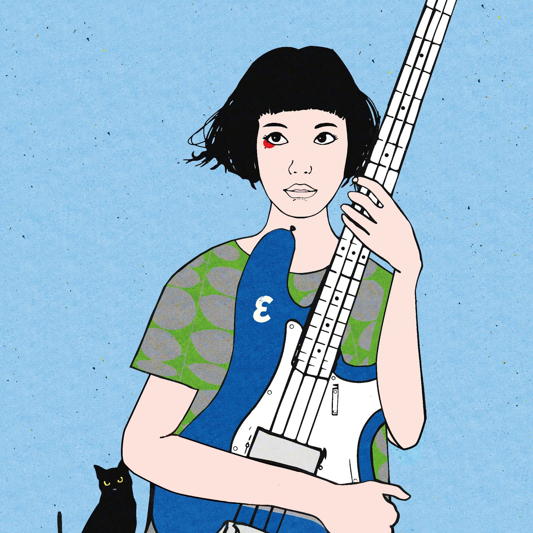 青いベースと黒い猫 No.214